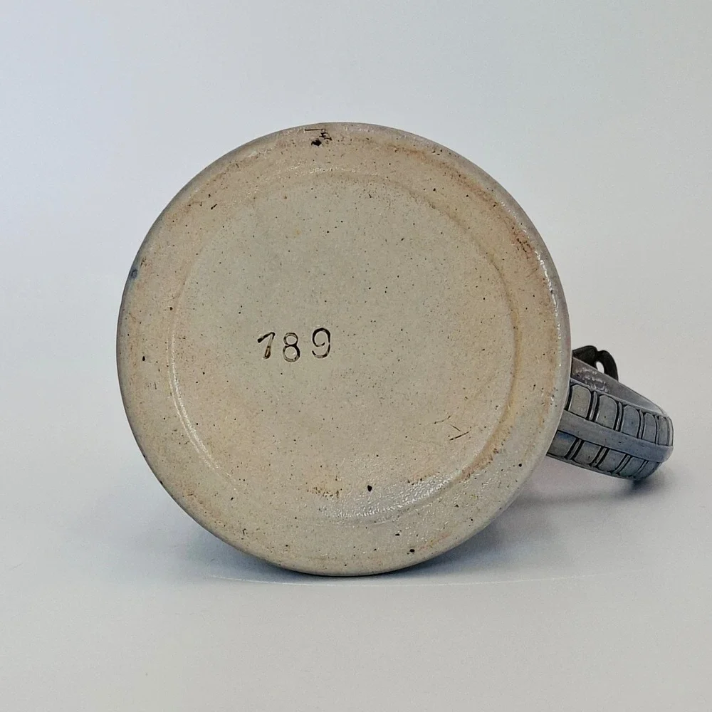 Vintage German 1L Beer Stein Cobalt Relief Pewter Lid #789 Einladung zum Tanz